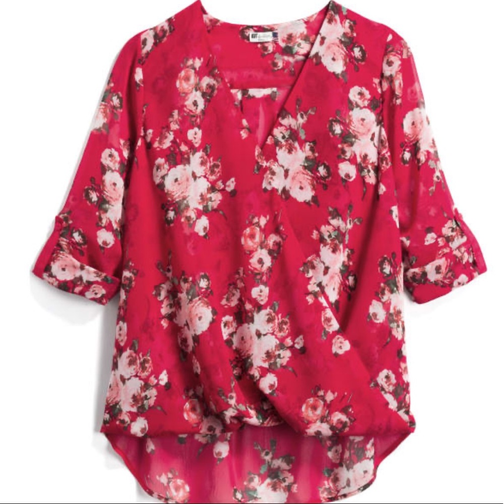 Red floral blouse